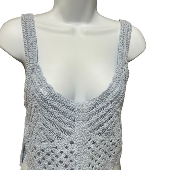 Y2K Sans Souci Women‎ Crop Crochet Knit Top S Festival Cottagecore Boho Beachy - Picture 8 of 9